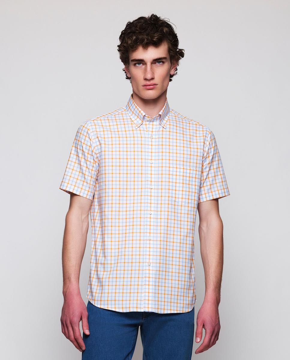 Imagem 0 de Camisa Casual de Manga Curta aos Quadrados Oxford