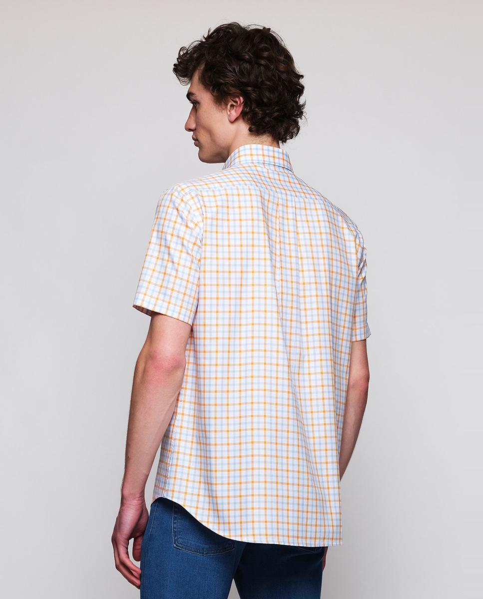 Camisa Casual de Manga Curta aos Quadrados Oxford Laranja-2