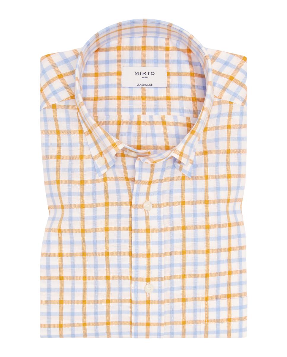 Camisa Casual de Manga Curta aos Quadrados Oxford Laranja-3