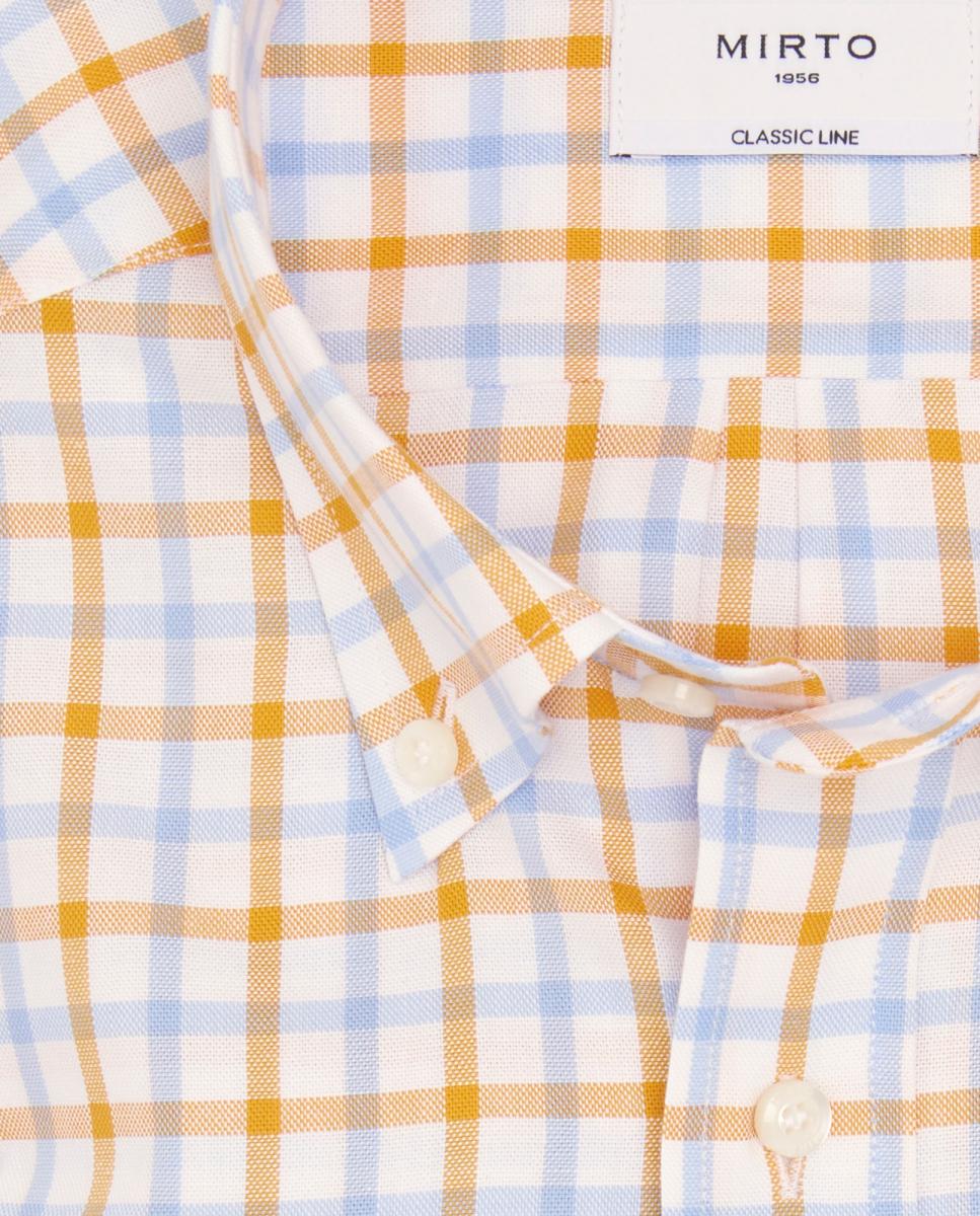 Camisa Casual de Manga Curta aos Quadrados Oxford Laranja-4