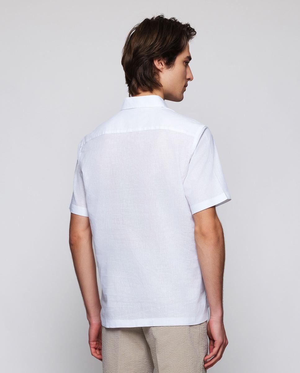 Camisa polera de manga corta con bolsillo de lino de hombre - Mirto - Blanco Blanco-2