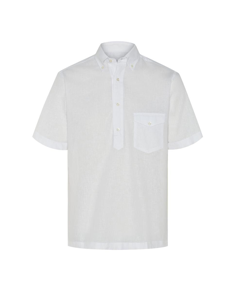 Camisa polera de manga corta con bolsillo de lino de hombre - Mirto - Blanco Blanco-3