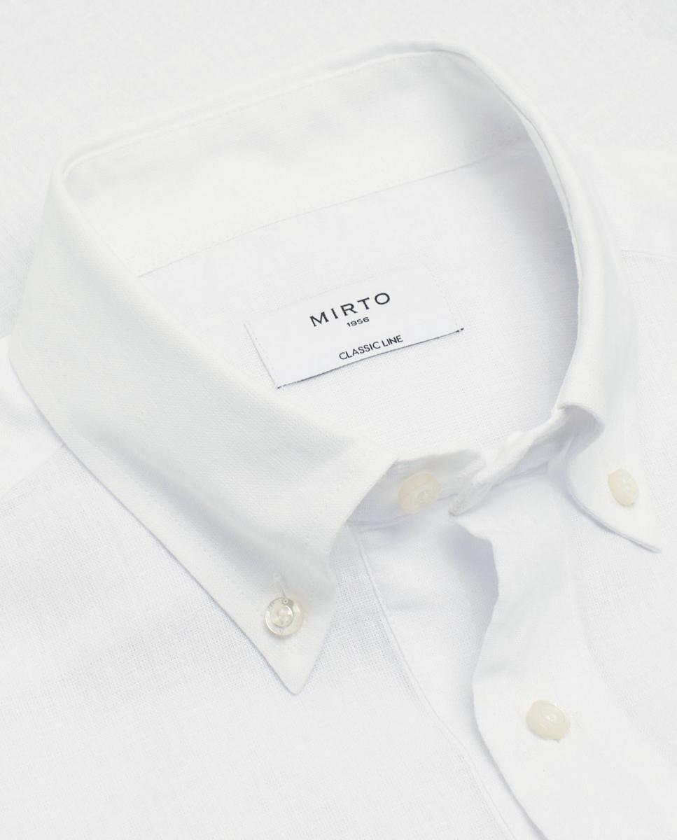 Camisa polera de manga corta con bolsillo de lino de hombre - Mirto - Blanco Blanco-4