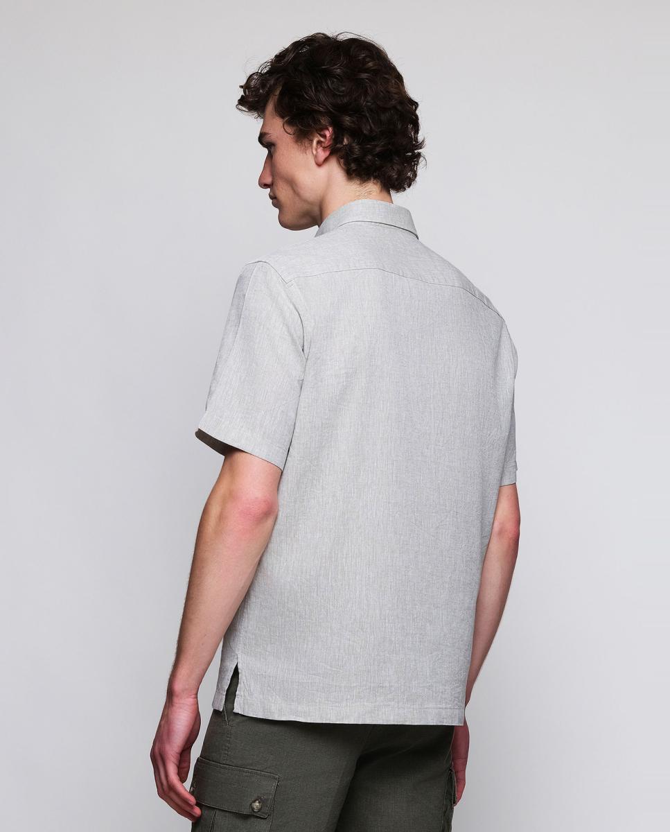 Camisa polera de manga corta con bolsillo de lino de hombre - Mirto - Kaki Kaki-2