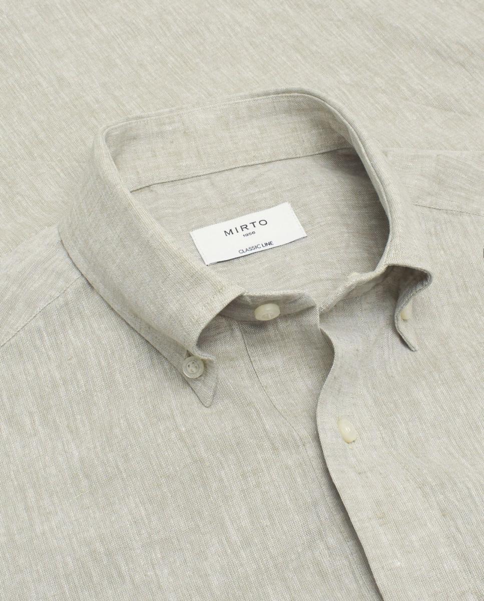 Camisa polera de manga corta con bolsillo de lino de hombre - Mirto - Kaki Kaki-3