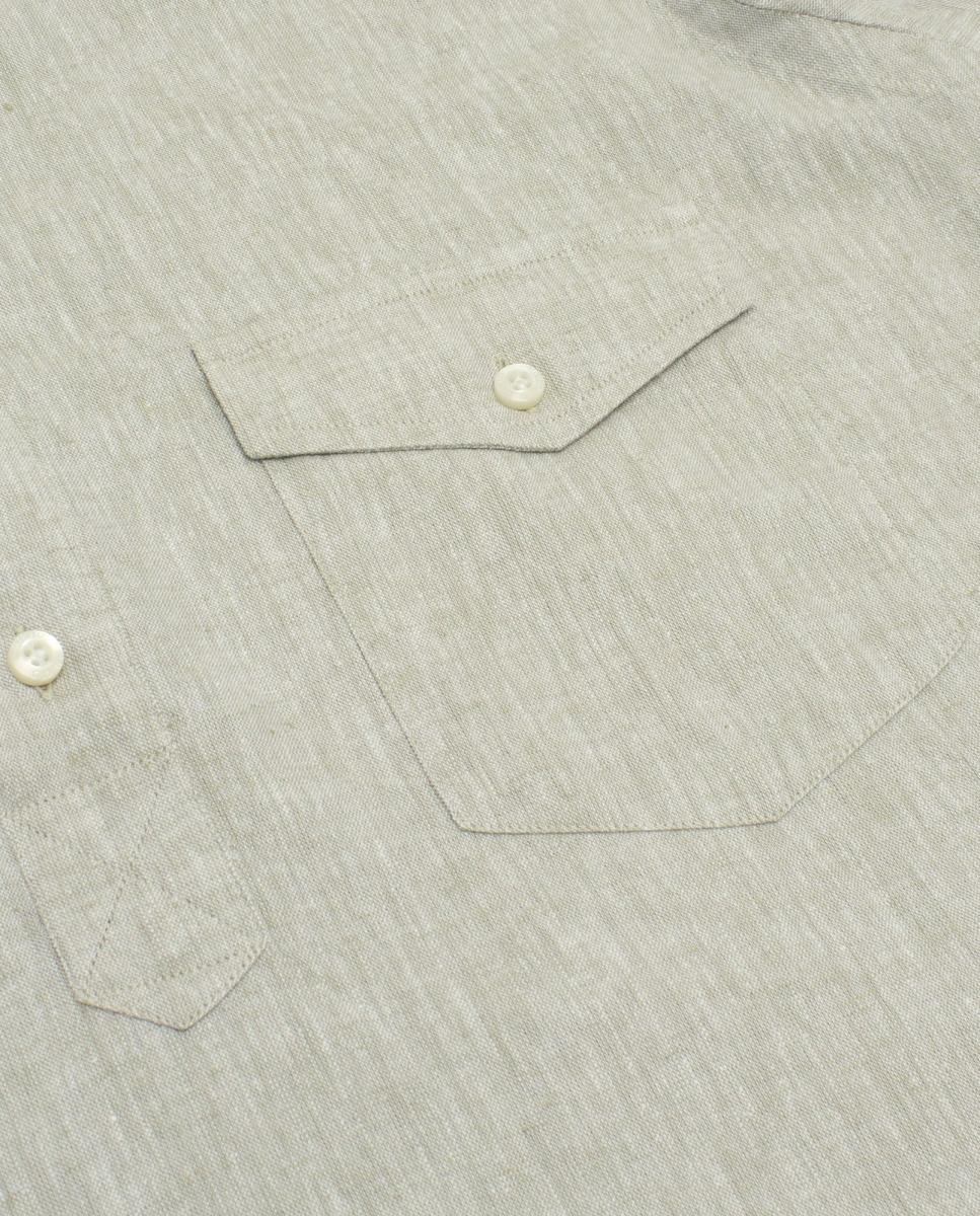 Camisa polera de manga corta con bolsillo de lino de hombre - Mirto - Kaki Kaki-4