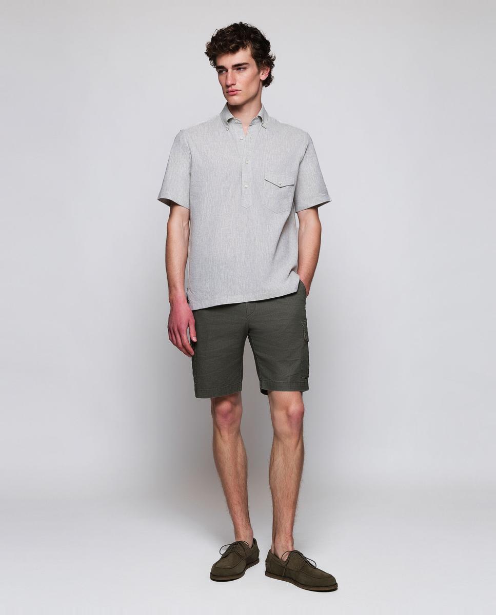 Camisa polera de manga corta con bolsillo de lino de hombre - Mirto - Kaki Kaki-6