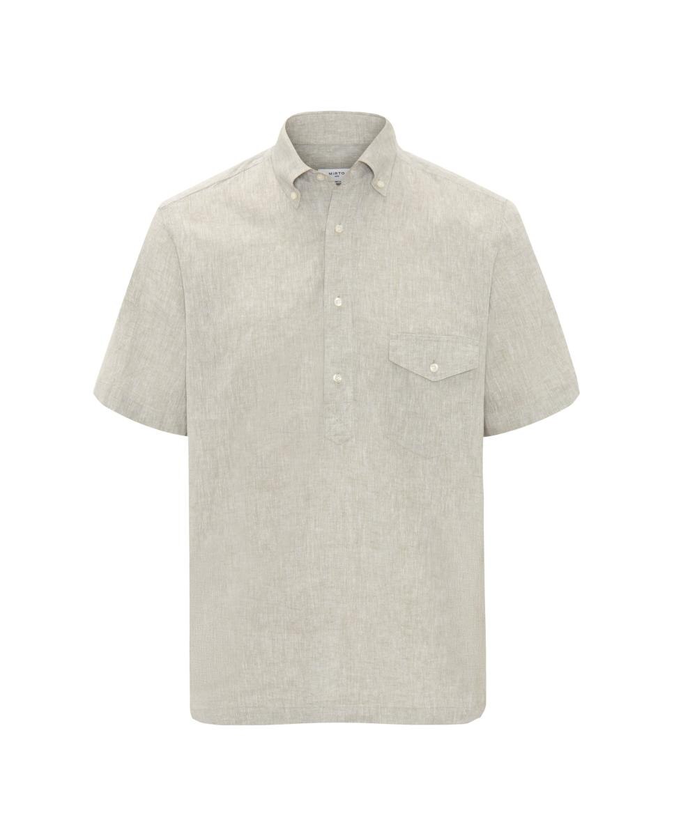 Camisa polera de manga corta con bolsillo de lino de hombre - Mirto - Kaki Kaki-5
