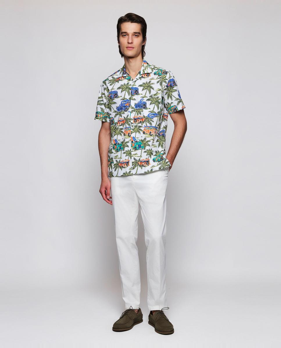 Camisa Havaiana Estampada com Manga Curta Verde-5