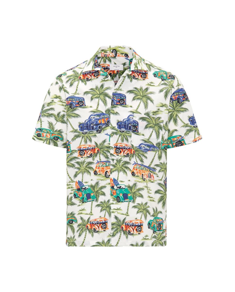 Camisa Havaiana Estampada com Manga Curta Verde-3