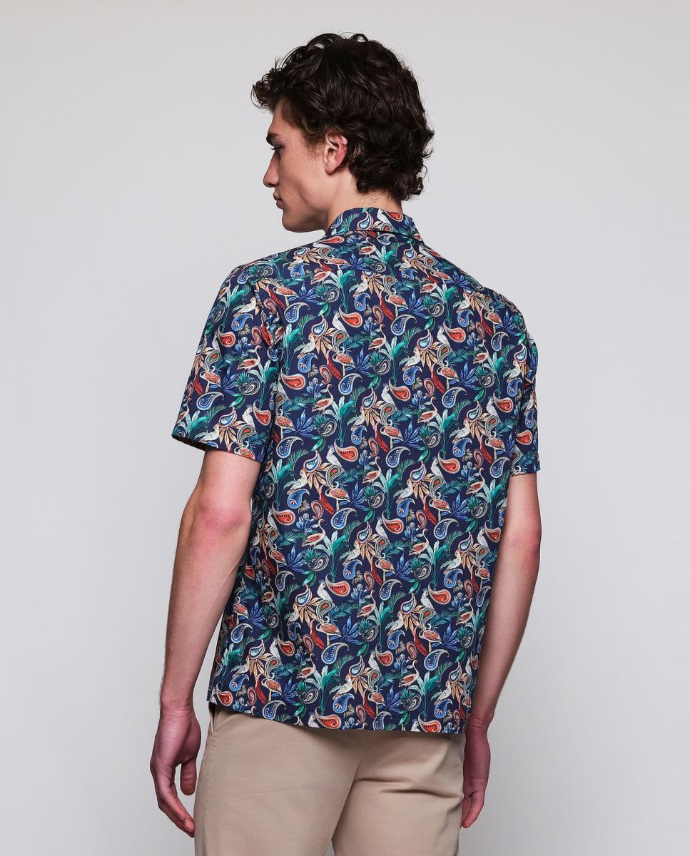 Camisa Havaiana Estampada com Manga Curta Azul-marinho-2