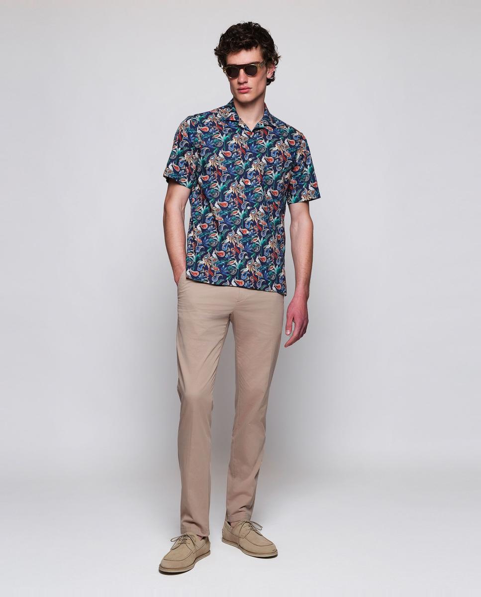 Camisa Havaiana Estampada com Manga Curta Azul-marinho-5