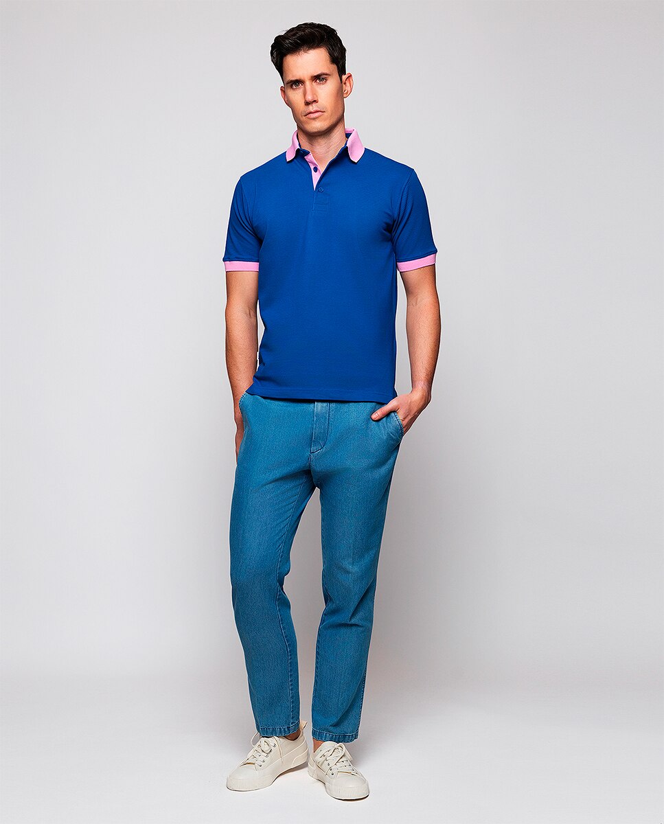 Polo Piqué de Manga Curta sem Bolso Azul-marinho-5
