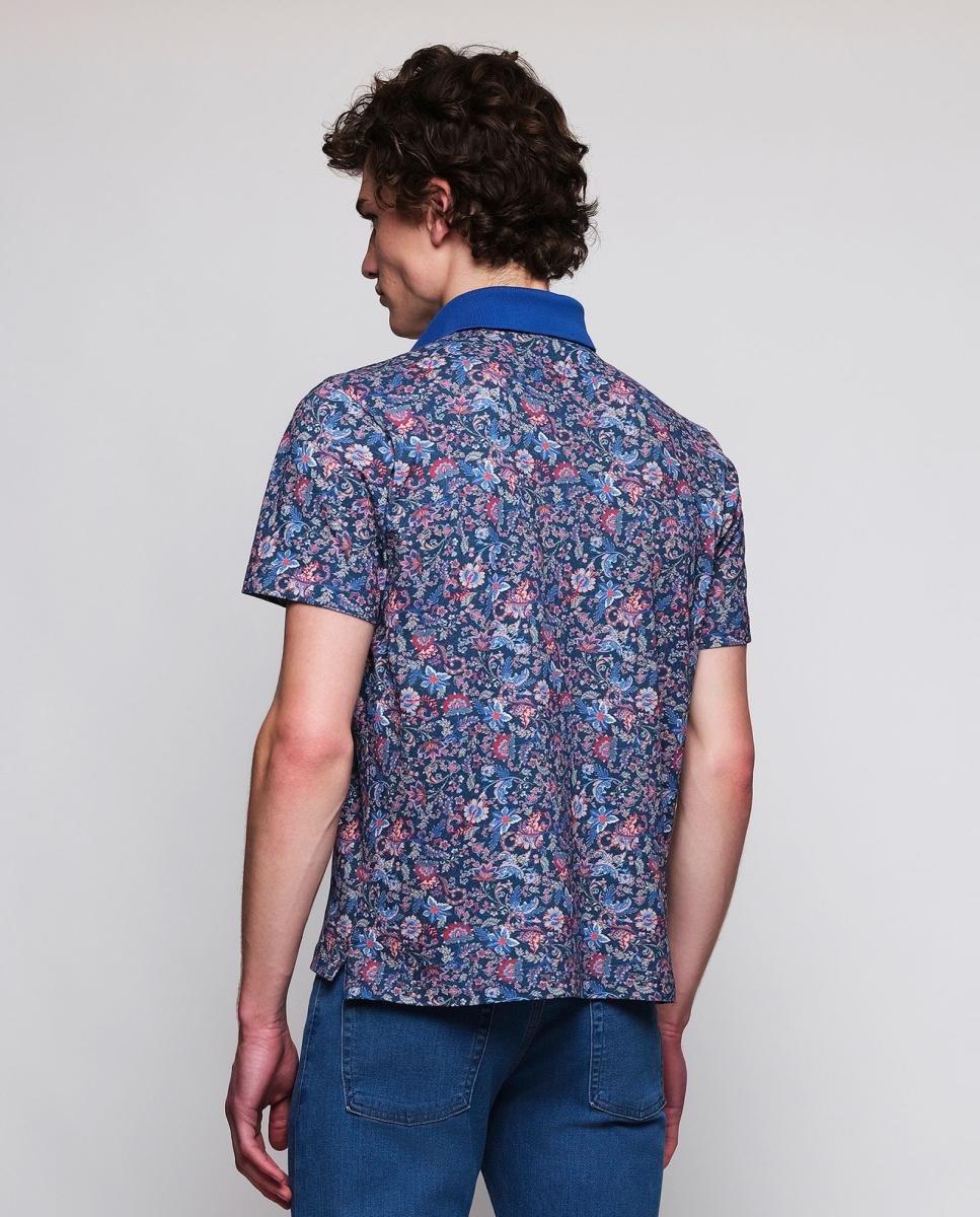 Polo de Manga Curta com Estampado Floral Azul-marinho-2