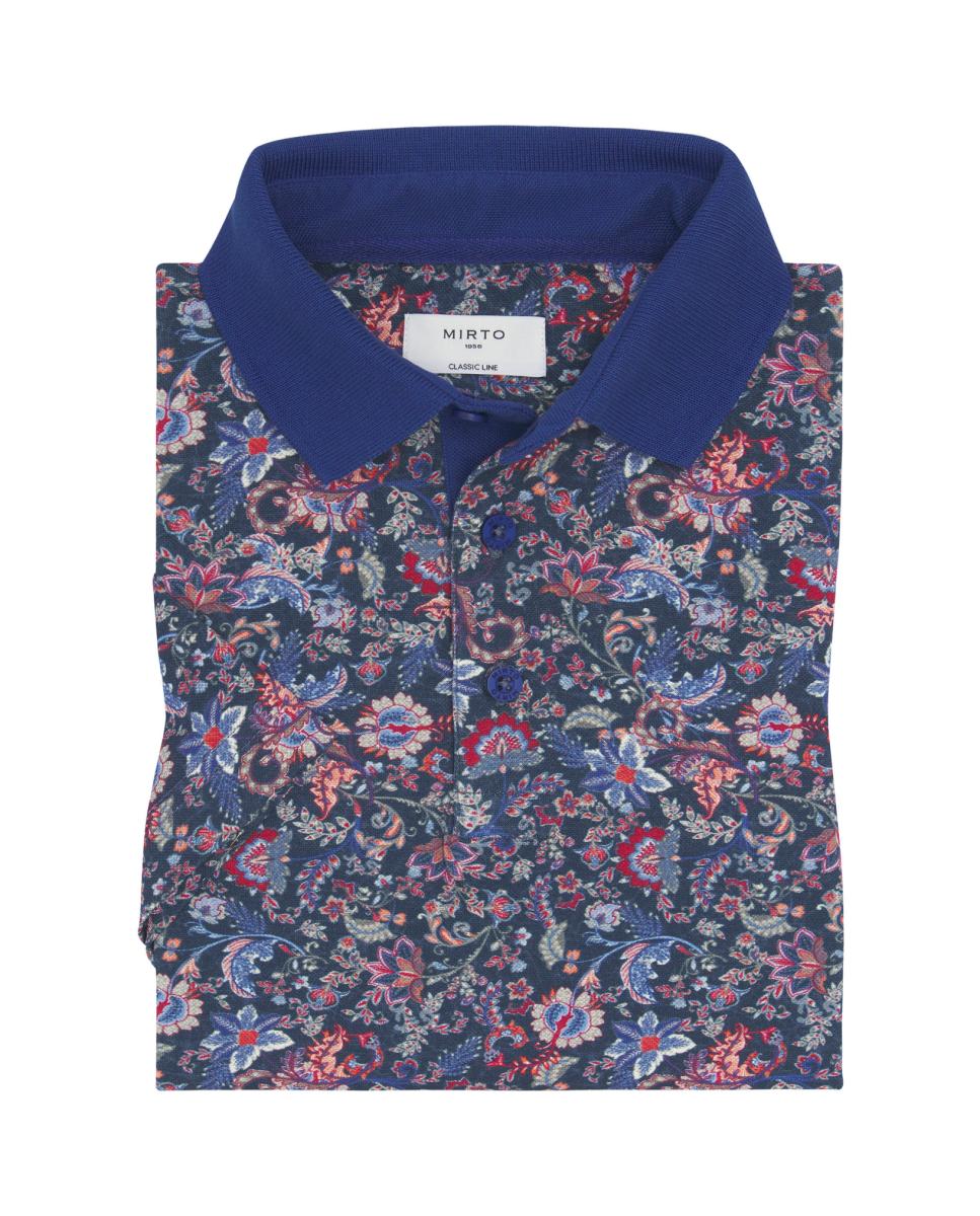 Polo de Manga Curta com Estampado Floral Azul-marinho-3