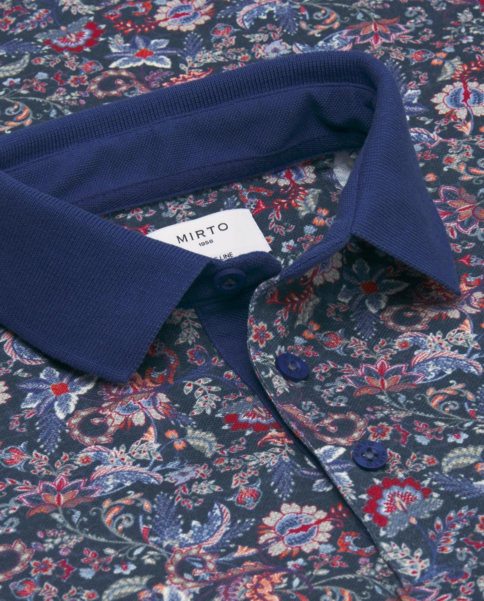 Polo de Manga Curta com Estampado Floral Azul-marinho-4