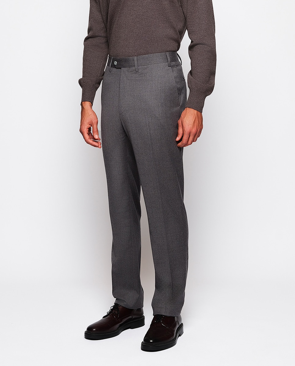 Pantalón hombre regular franela strech liso - Mirto - Gris claro Gris claro-2
