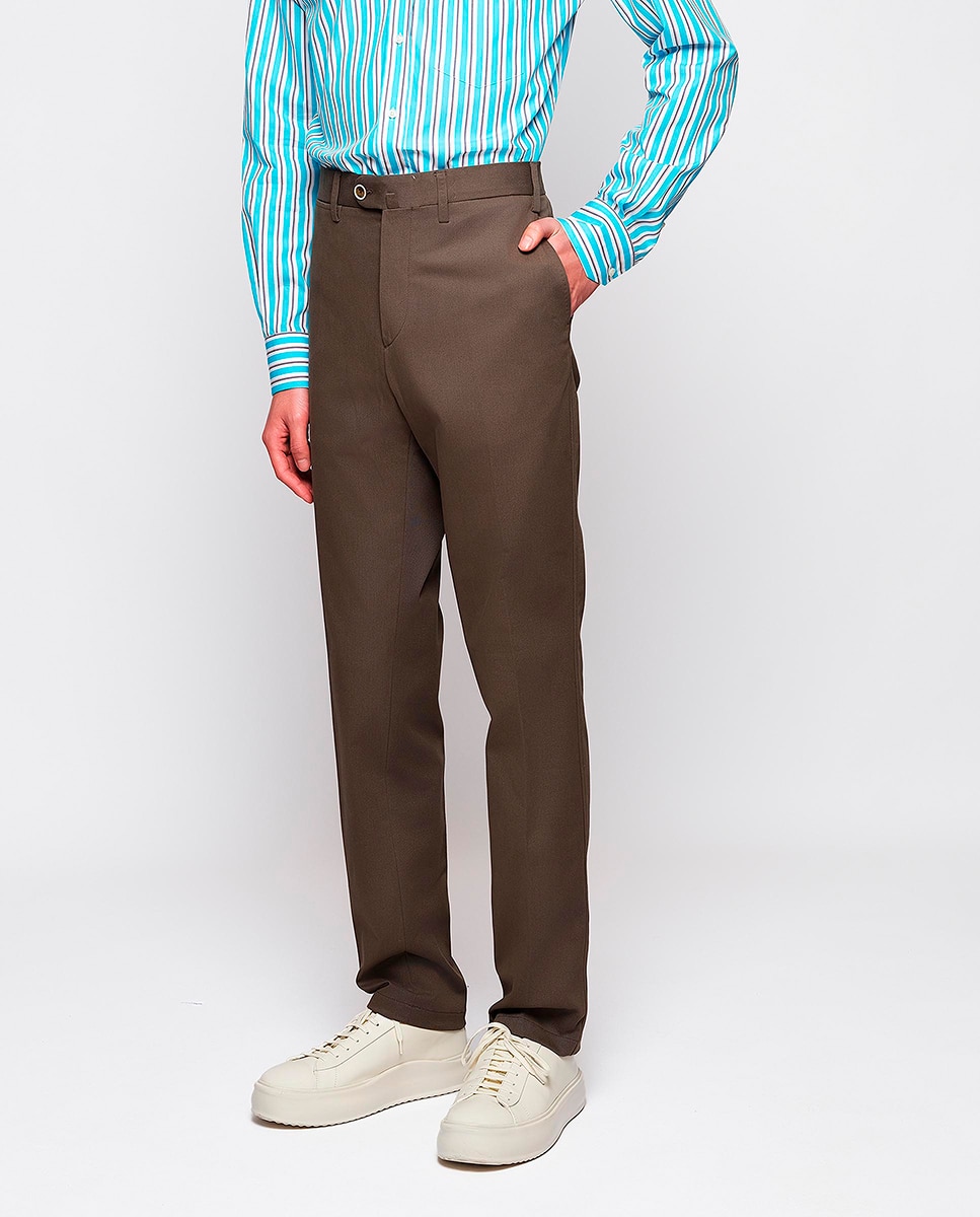 Pantalón hombre regular chino algodón strech liso - Mirto - Kaki Kaki-2