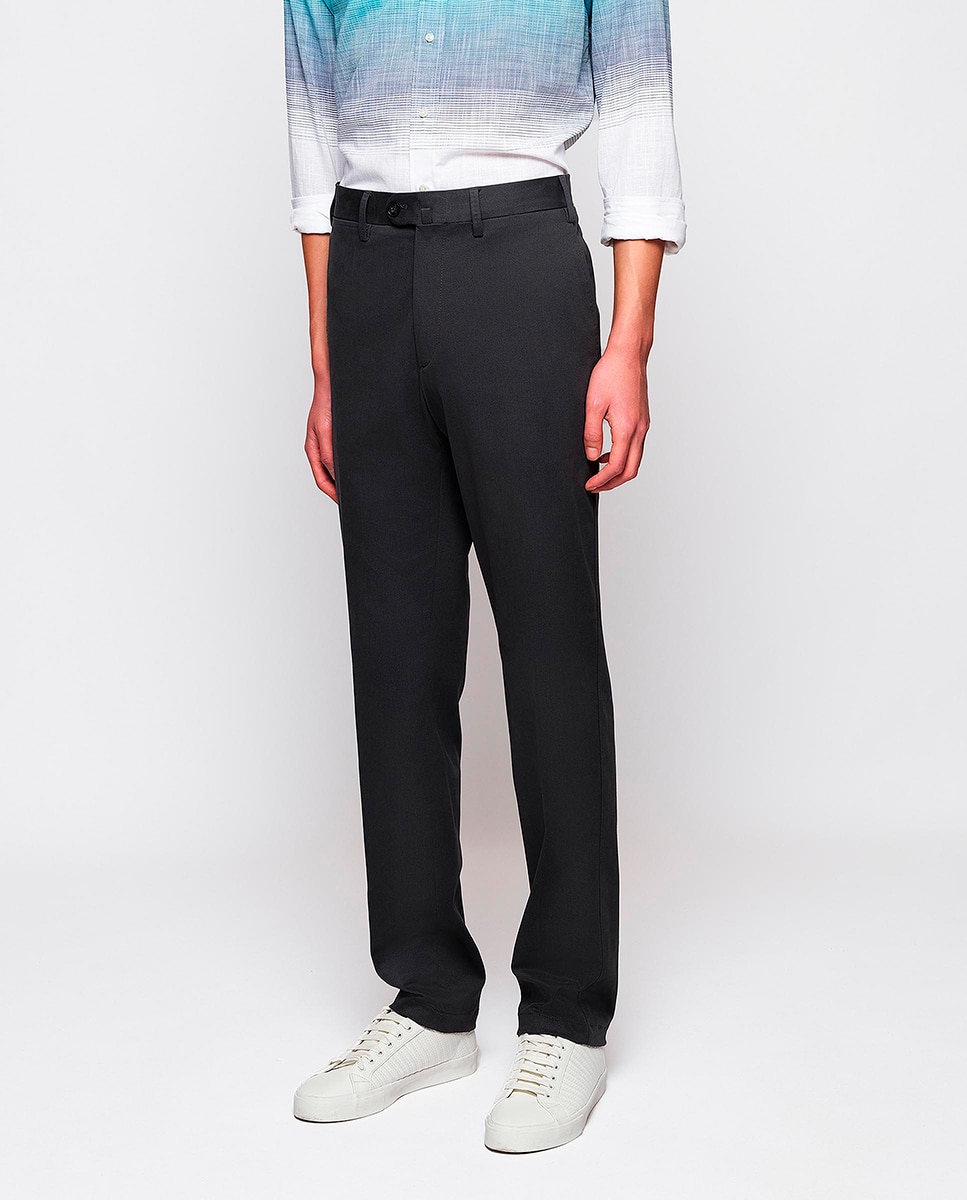 Pantalón hombre regular chino algodón strech liso - Mirto - Gris Gris-2