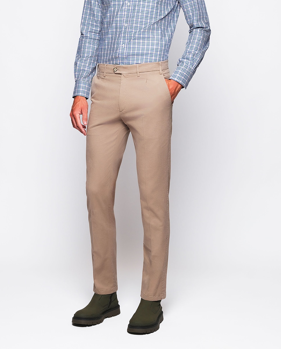 Calças Chino Custom Fit com Estrutura Castanho-claro-2