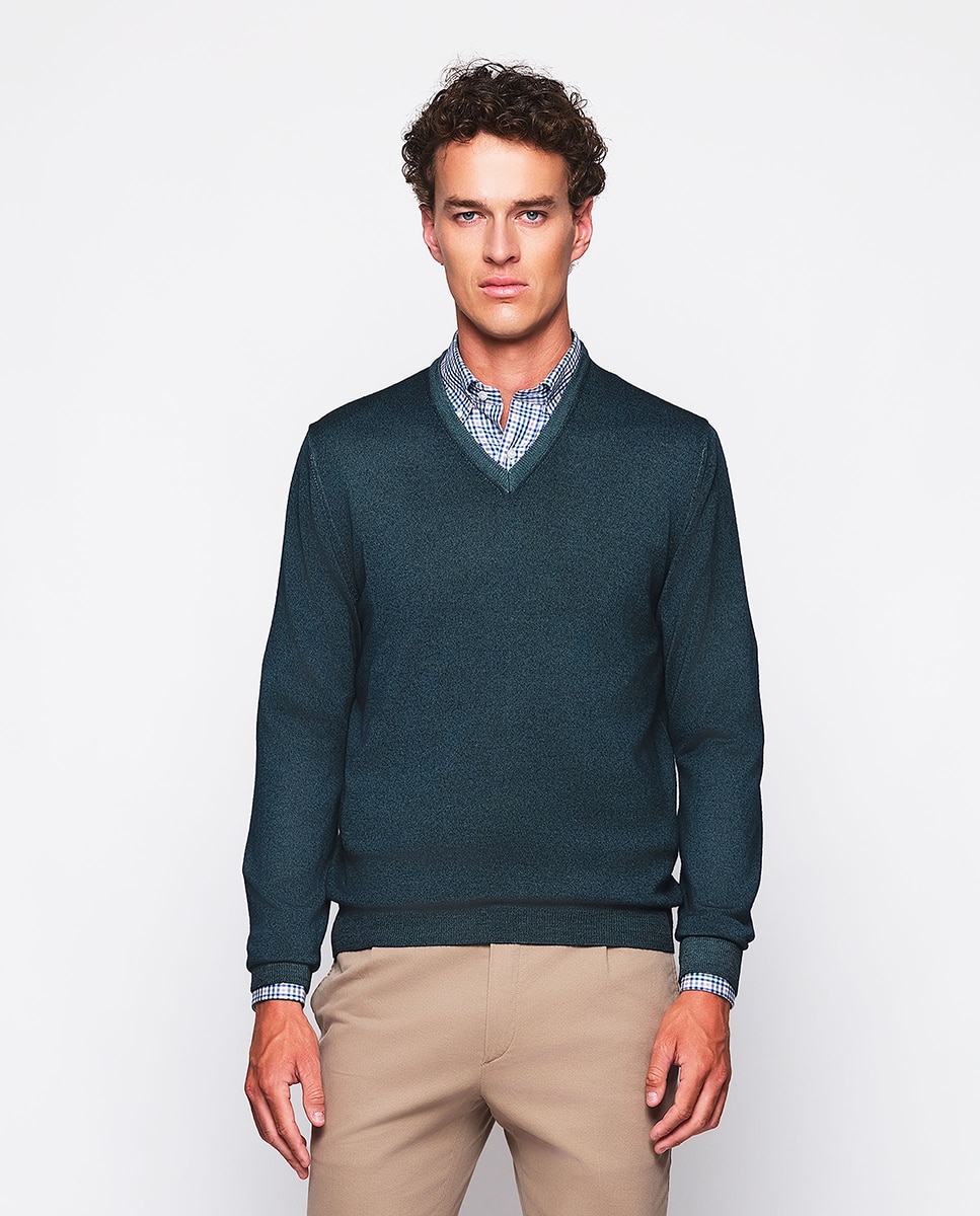 Imagem 0 de Camisola de Malha de Lã Merino Vintage com Gola em Bico