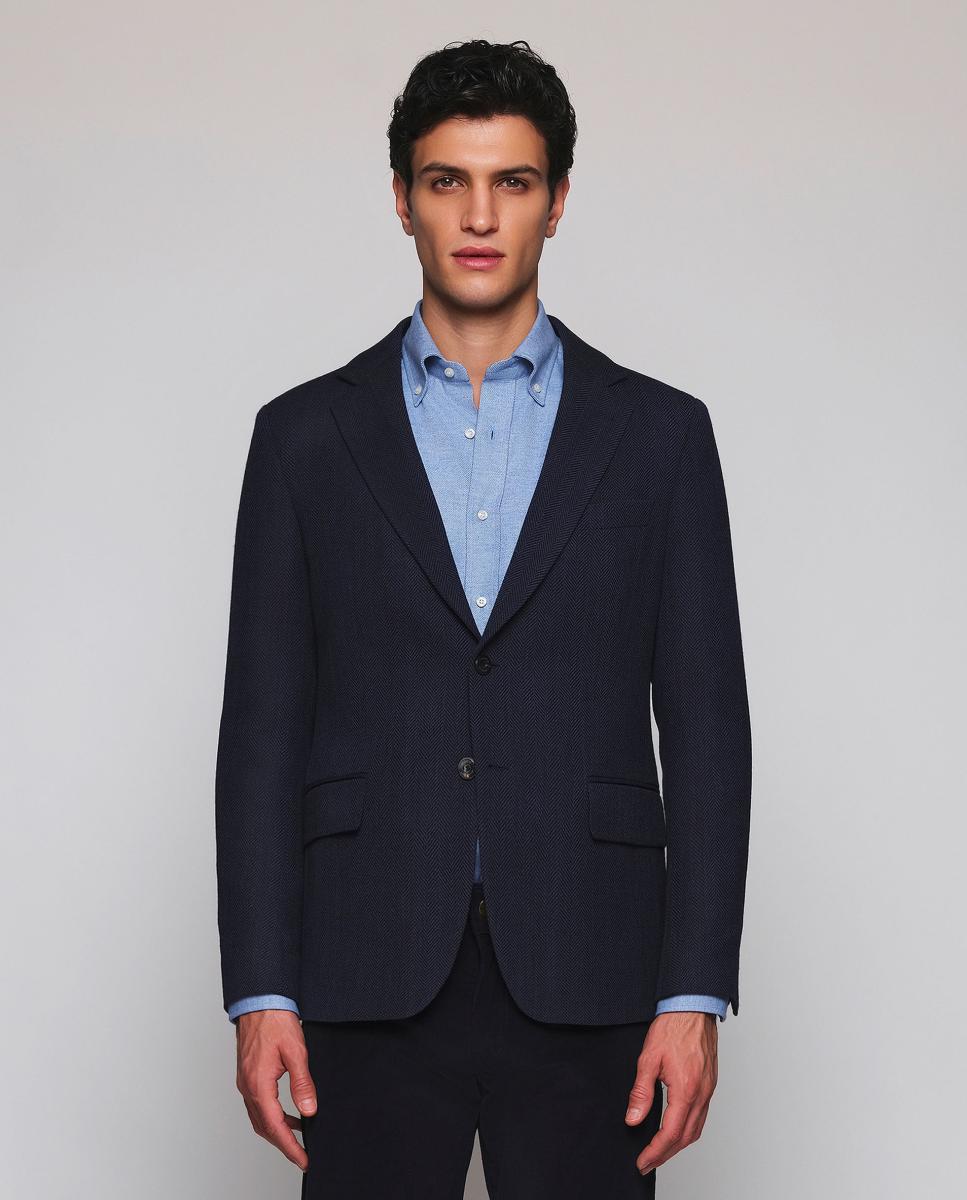 Chaqueta hombre custom fit espiga - Mirto - Azul marino Azul marino-1