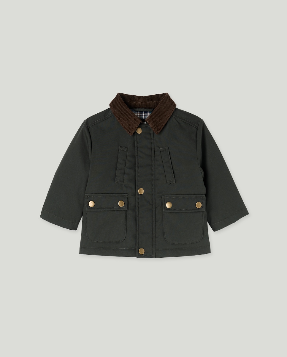 Parka de bebé encerada con capucha y cuello de pana · Unit · El