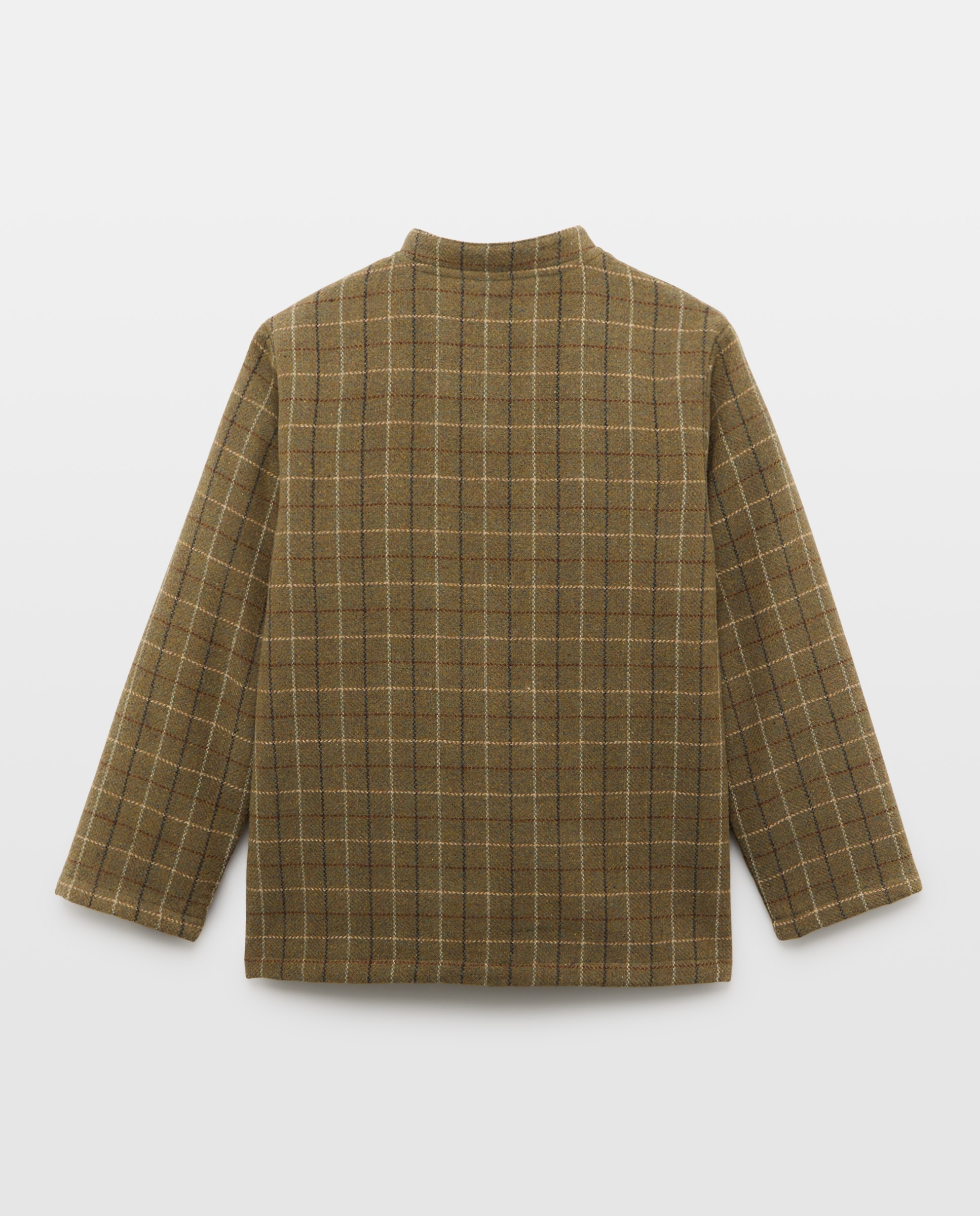 Abrigo de niño cuello mao paño cuadros Verde oscuro-2