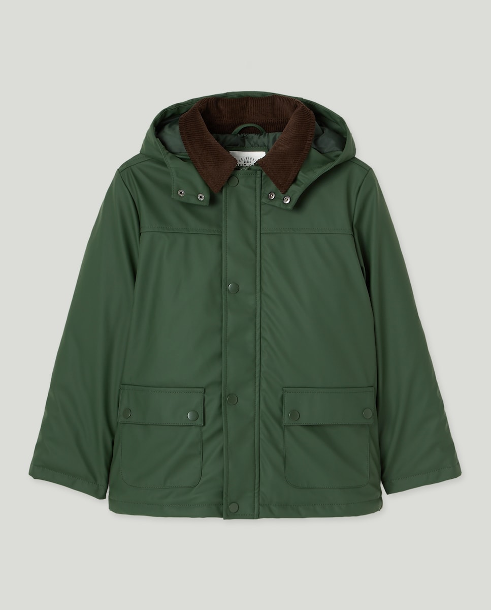 Parka de niño engomada capucha cuello pana Verde-1