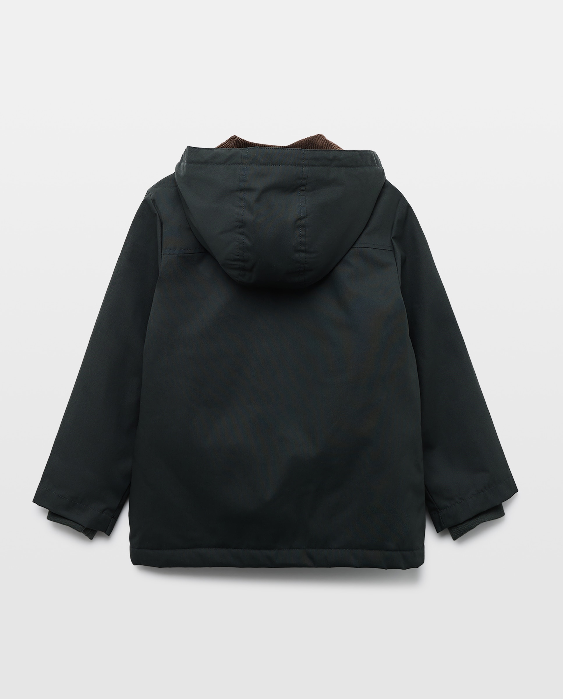 Parka de niño encerada con capucha y cuello de pana 530 Verde oscuro-2