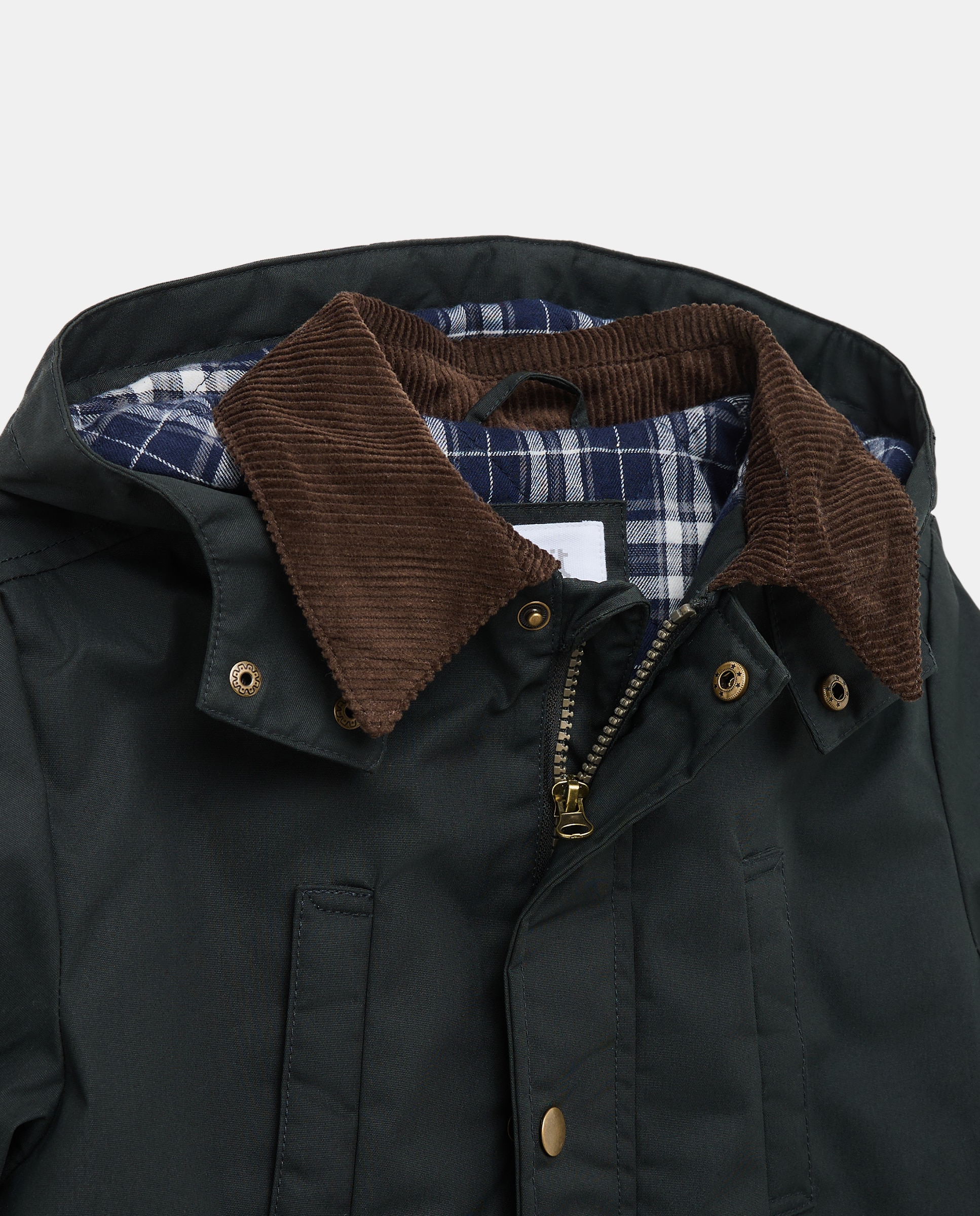 Parka de niño encerada con capucha y cuello de pana 530 Verde oscuro-3