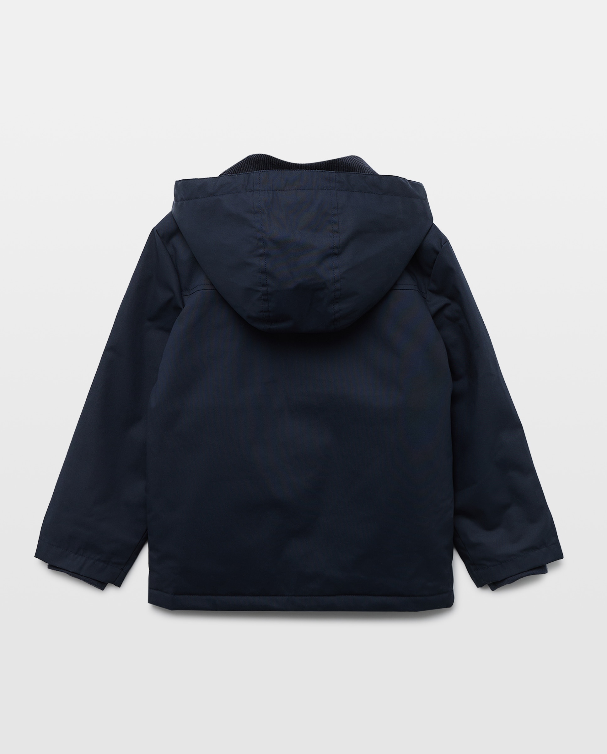 Parka de niño encerada con capucha y cuello de pana Azul marino-2