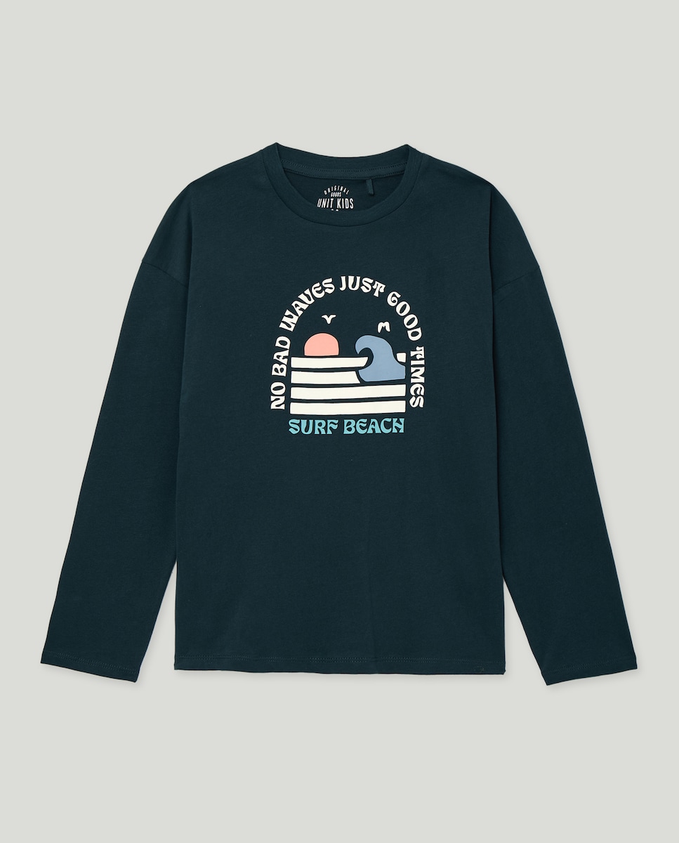 Camiseta de niño estampada manga larga Azul-1