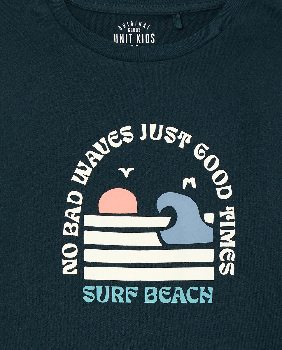 Camiseta de niño estampada manga larga Azul-3