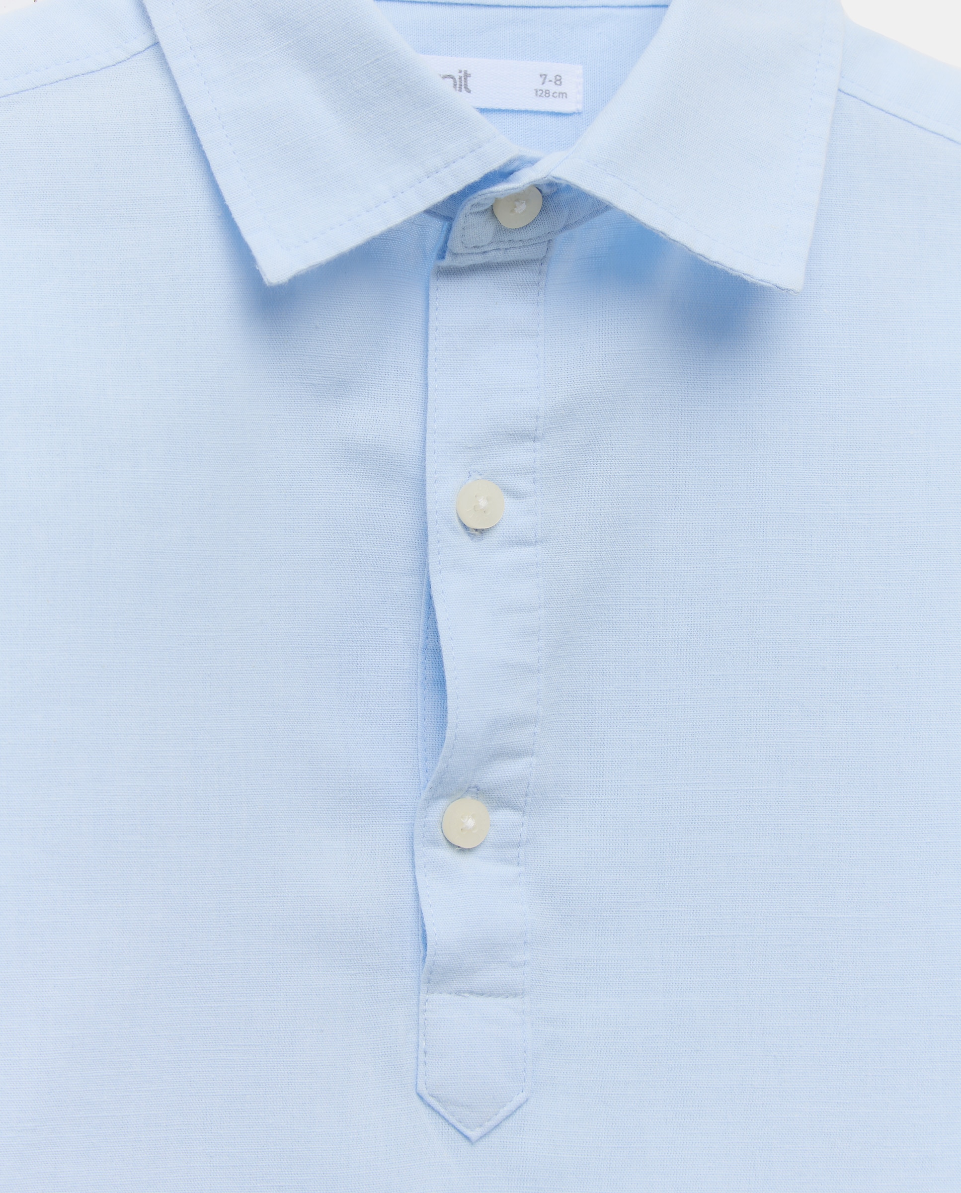 Camisa de niño algodón-lino cuello mao polera 410 Azul claro-3