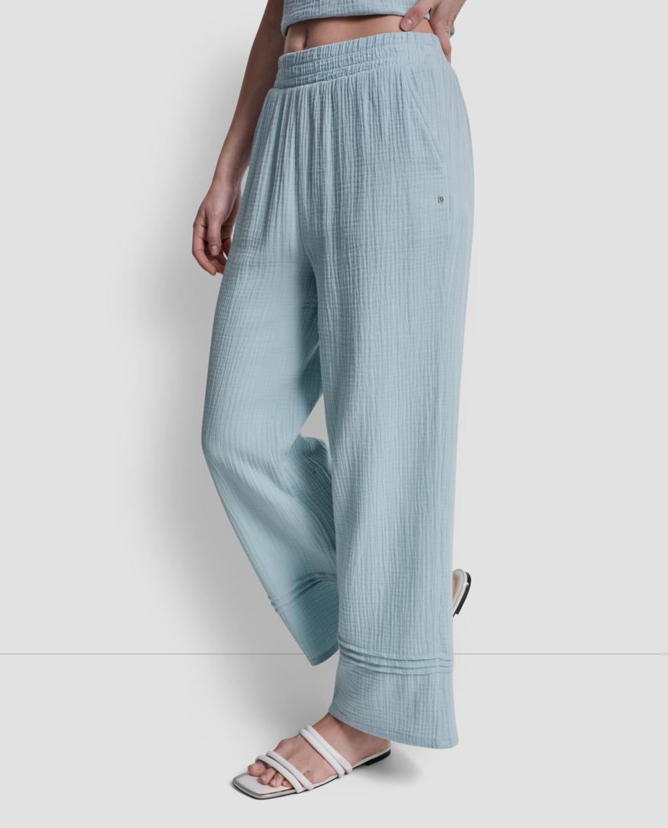 Calças Fluidas Azul-claro-5