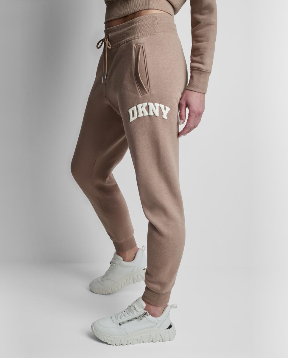 Calças Jogger com Punho e Detalhe de Logótipo Castanho-claro-4