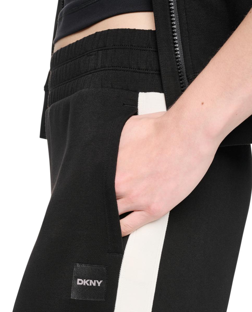 Calças de Scuba com Fita Lateral em Contraste, Corte Regular e Cintura Subida Preto-4
