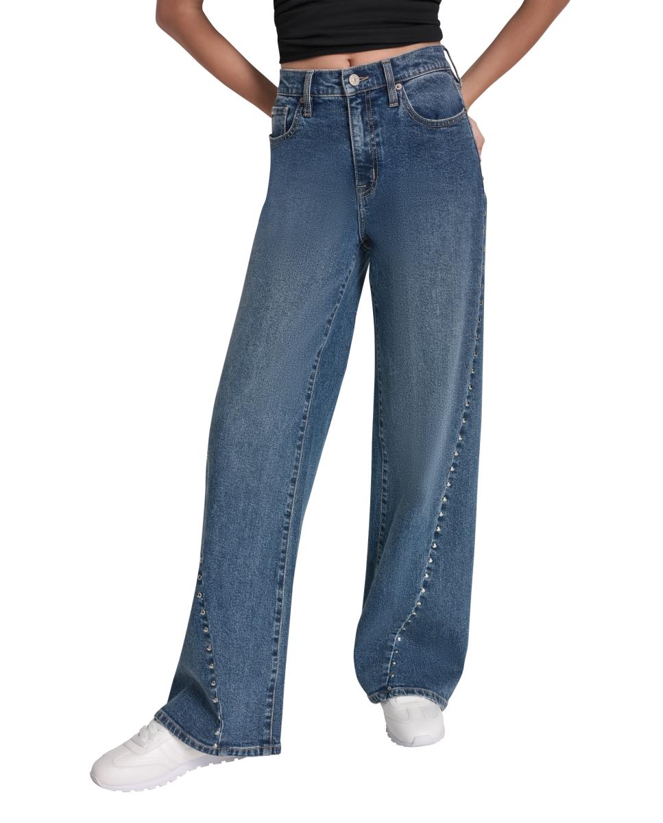 Jeans Straight com Tachas Azul-claro-2
