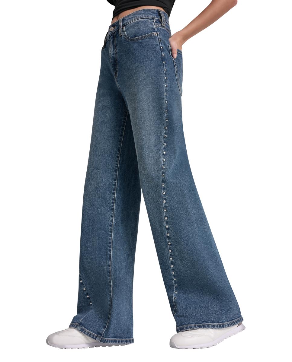 Jeans Straight com Tachas Azul-claro-4