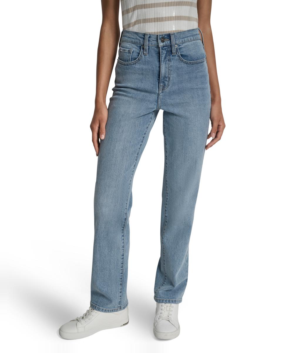 Jeans Straight com Cinco Bolsos Azul-claro-2