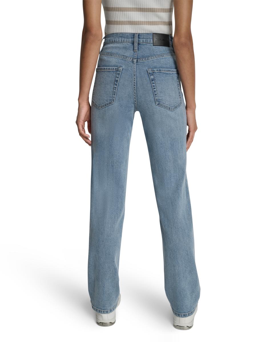 Jeans Straight com Cinco Bolsos Azul-claro-3