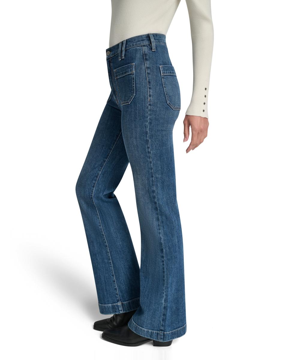 Calças de Ganga relaxed flare Azul-5