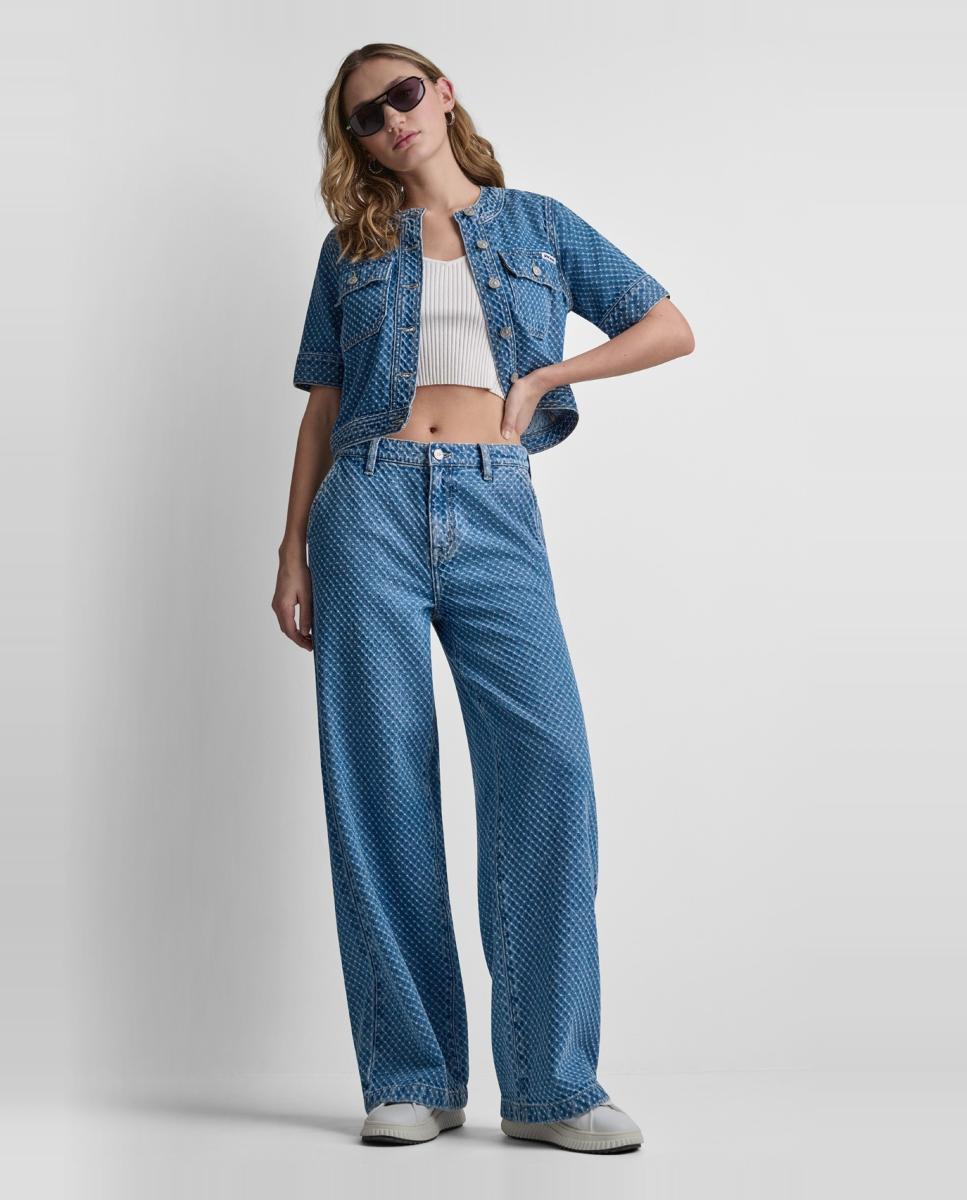 Imagem 0 de Jeans Straight de Cintura Média com Fecho de Botão, Fecho de Correr e Detalhe de Desgaste