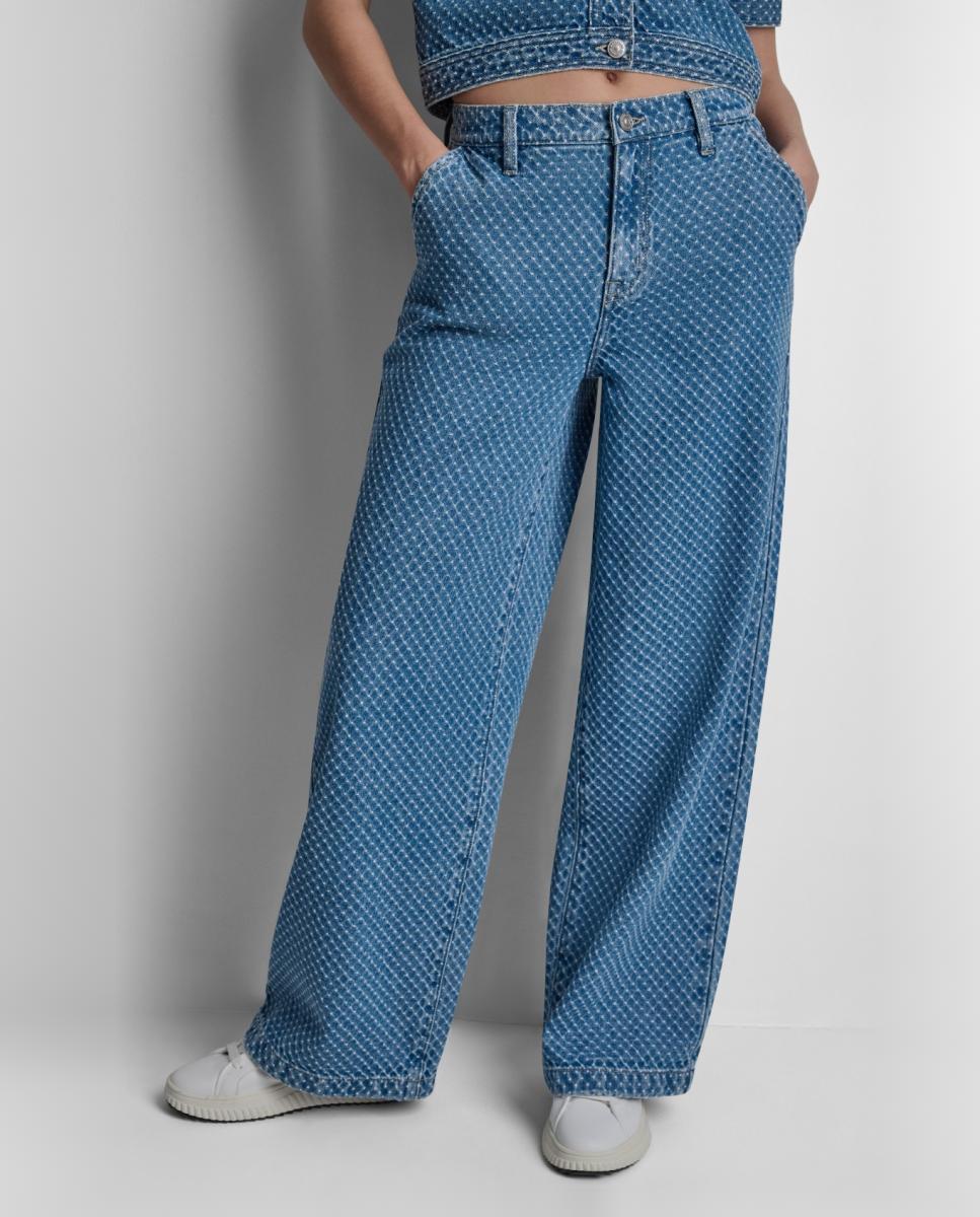 Jeans Straight de Cintura Média com Fecho de Botão, Fecho de Correr e Detalhe de Desgaste Azul-4