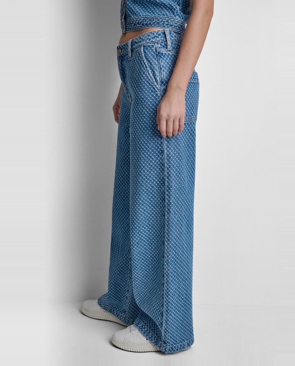 Jeans Straight de Cintura Média com Fecho de Botão, Fecho de Correr e Detalhe de Desgaste Azul-5