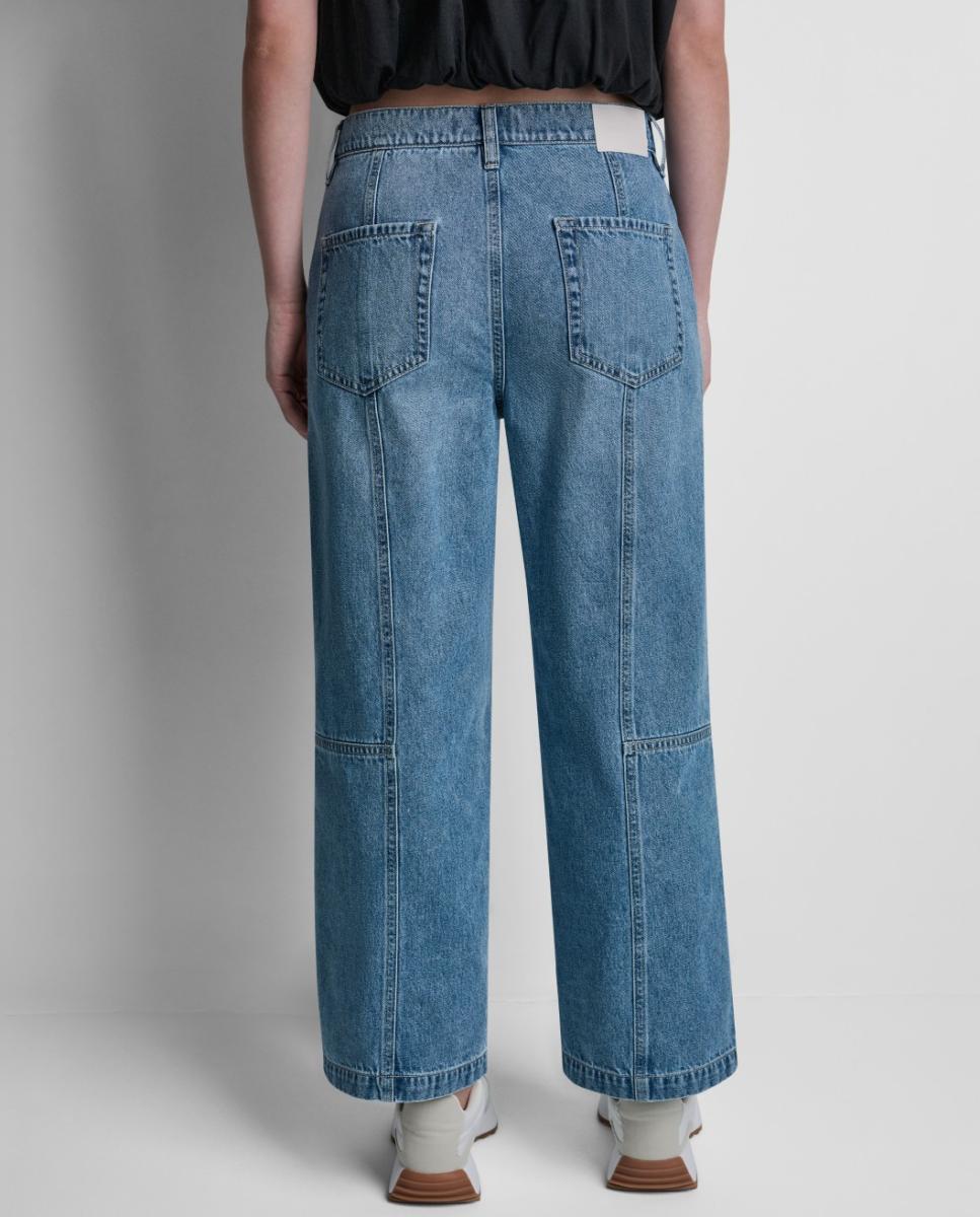 Jeans Straight pelo Tornozelo com Cintura Média e Fecho de Botão e Fecho de Correr Azul-índigo-2