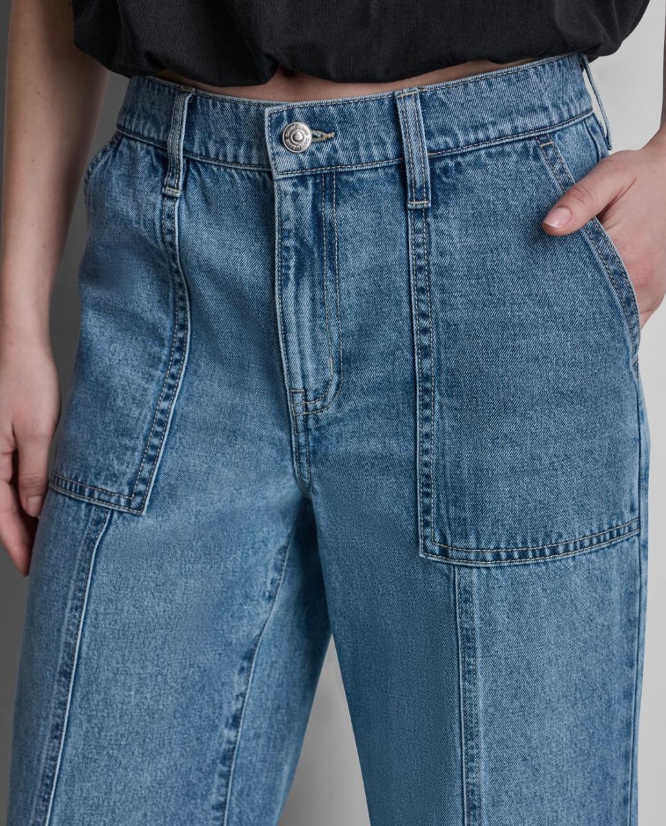 Jeans Straight pelo Tornozelo com Cintura Média e Fecho de Botão e Fecho de Correr Azul-índigo-3