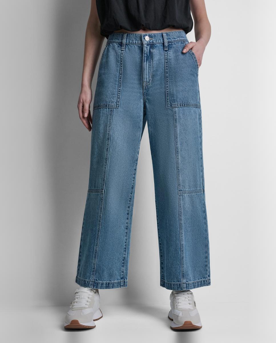 Jeans Straight pelo Tornozelo com Cintura Média e Fecho de Botão e Fecho de Correr Azul-índigo-4
