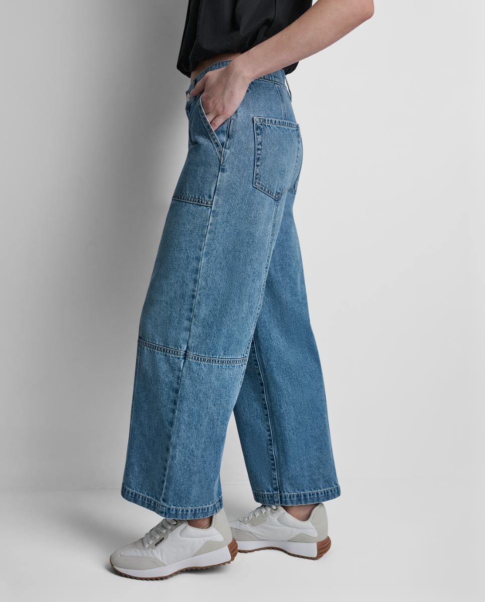 Jeans Straight pelo Tornozelo com Cintura Média e Fecho de Botão e Fecho de Correr Azul-índigo-5